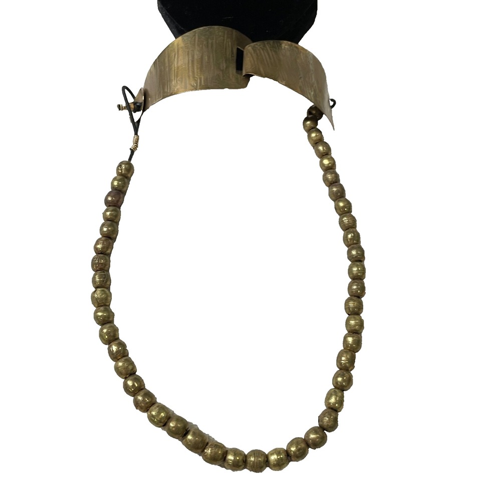Bronze Tone Beaded Necklace Womens Neck Cuff‎ Costume Jewelry Eclectic Statement
